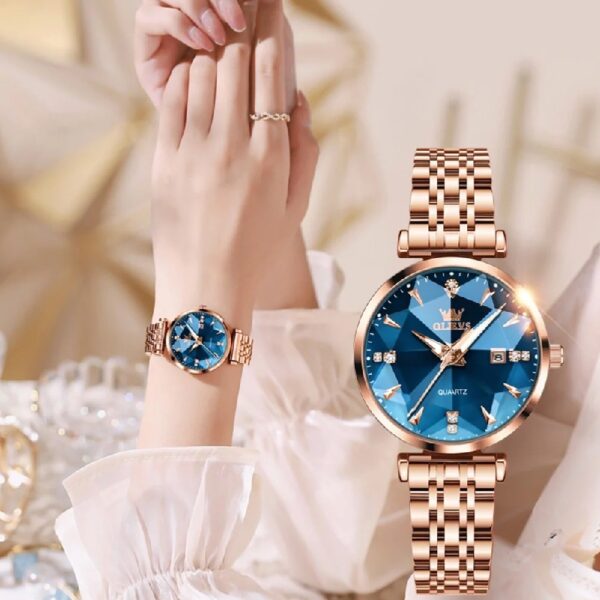 Women Watch Fashion Rose Gold Diamond Analog Quartz Female Watch for Women Luxury Dress Ladies Stainless Steel Luminous Waterproof Date Wrist Watches Green Dial