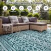 Outdoor Rug 6'x9' Waterproof Reversible Patio Rug Boho Geometric Indoor Outdoor Rugs Lightweight Plastic Straw Ourdoor Carpet for RV Camping Deck Balcony Modern Porch Decor Black and White