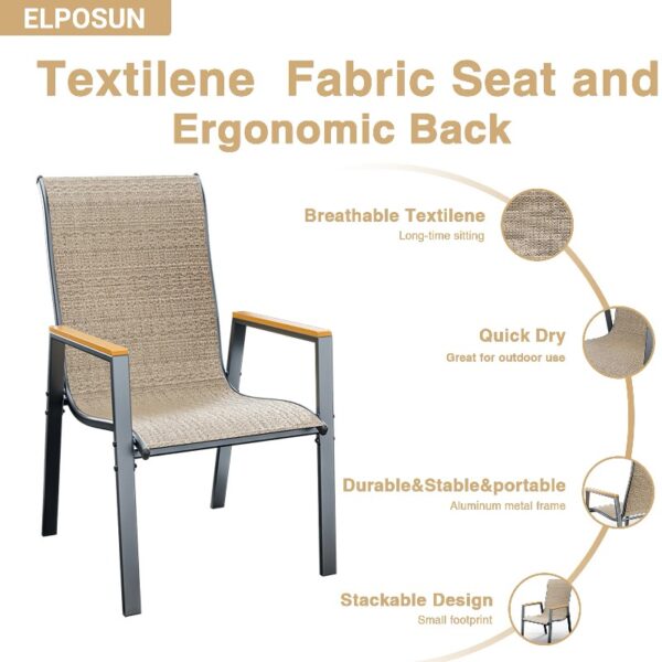 Outdoor Patio Dining Chairs Set of 2,Breathable Seat Fabric and Alloy Steel Frame for Backyard Porch Garden Sunroom , Dark Gray