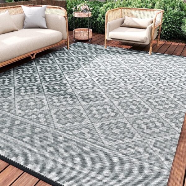 Outdoor Rug 5'x8' Waterproof Reversible Patio Rug Modern Lightweight Plastic Straw Indoor Outdoor Rug for RV Camping Deck Balcony Porch Boho Patio Decor Outdoor Carpet Brown and Beige
