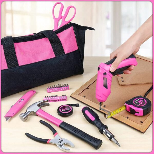 41-Piece Pink Tool Kit for Women - Lady’s Tool Set with Rechargeable 3.6V Electric Screwdriver & Wide-Access Tool Bag, Ideal for Home DIY and Daily Maintenance