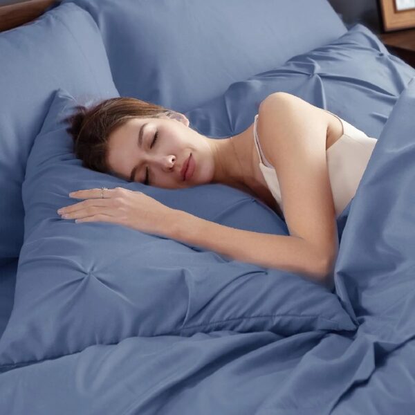 Dorm Bedding Twin Comforter Set - 5 Pieces Pintuck Bed in A Bag with Comforters, Sheets, Pillowcases & Shams