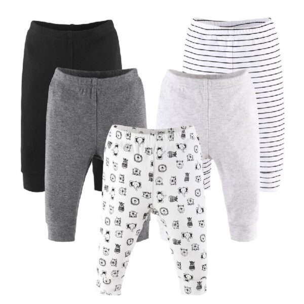Baby Boy or Baby Girl Pants Set, 5 Pack, Grey Safari Animals
