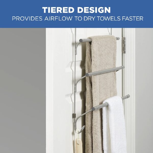 SnugFit Over-the-Door 3-Tier Towel Bar with Hooks, Satin Nickel