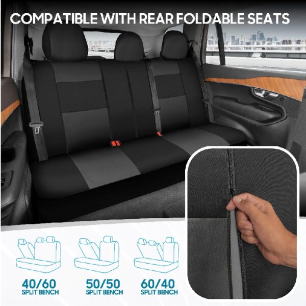 PolyPro Car Seat Covers Full Set in Charcoal on Black – Front and Rear Split Bench for Cars, Easy to Install Cover Set, Accessories Auto Trucks Van SUV