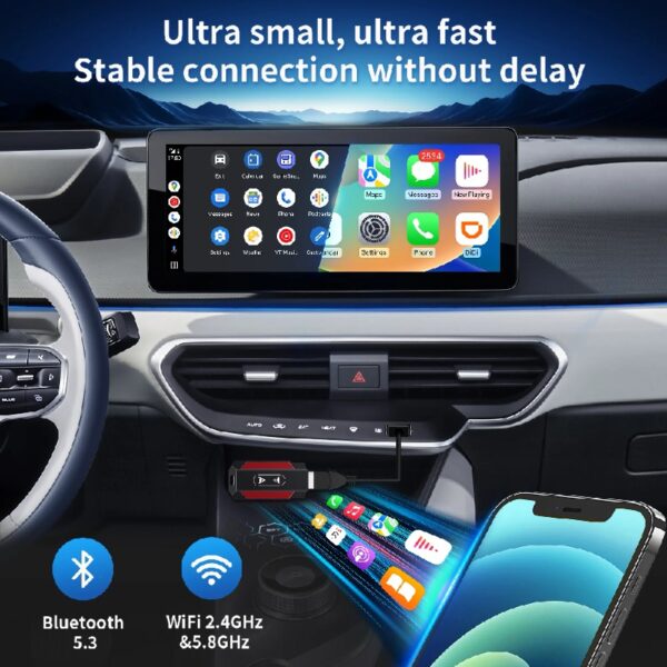 Universal Portable Wireless Apple Carplay Android Auto Adapter Dongle In Car