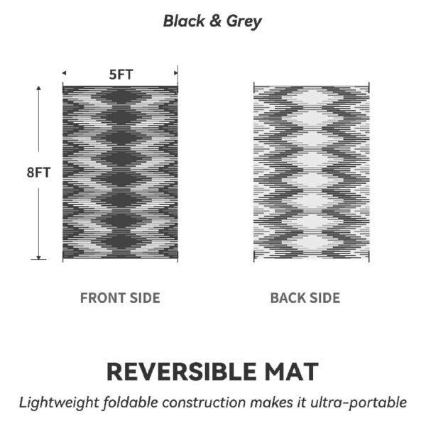 Outdoor Rug 6'x9' Waterproof Patio Rug Reversible Indoor Outdoor Rug Lightweight Plastic Straw Rug for RV Camping Deck Balcony Boho Porch Decor Dark Grey and White