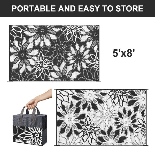 6'x 9' Outdoor Rug Plastic Waterproof Outside Foldable Mat UV Resistant Patio RV Deck Carpet,Black Brown