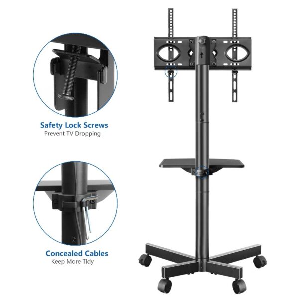 Modern Rolling TV Stand Mobile TV Cart for 32 to 65 inch Flat Panel TVs, Black