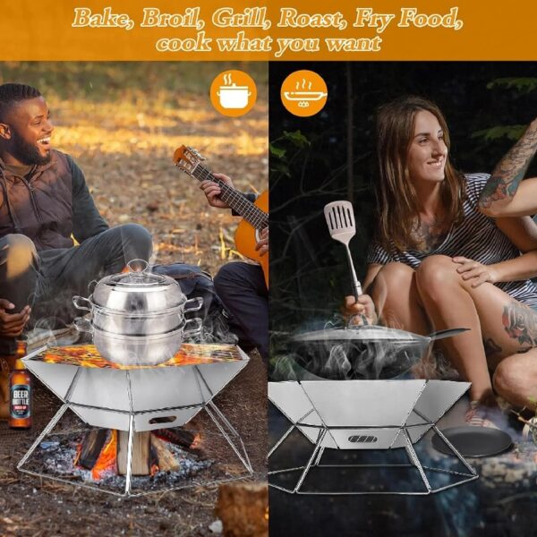 Charcoal Campfire Grill, Camping Fire Pit, Portable BBQ Grill, Folding Hexagon Stainless Steel Barbecue Stove for Home Party Outdoor Camping Picnic
