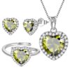 Women Heart Jewelry Set Necklace Earrings Ring 925 Sterling Silver February Birthstone Amethyst Wife Mother Birthday Valentine's Day Gift