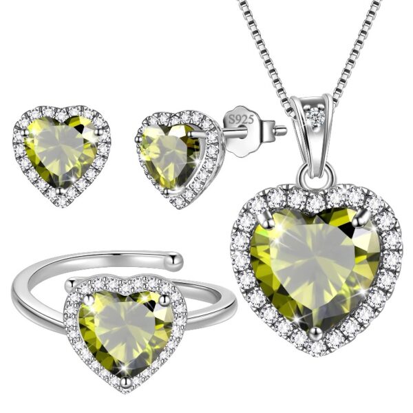 Women Heart Jewelry Set Necklace Earrings Ring 925 Sterling Silver February Birthstone Amethyst Wife Mother Birthday Valentine's Day Gift