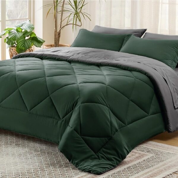 Light Purple Queen Comforter Set - 7 Pieces Reversible Queen Bed in a Bag, Queen Bed Set Light Purple and Grey with Comforters, Sheets, Pillowcases & Shams