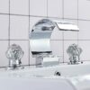 Widespread Bathroom Basin Faucet Crystal Handle Sink Mixer Tap Chrome Finish