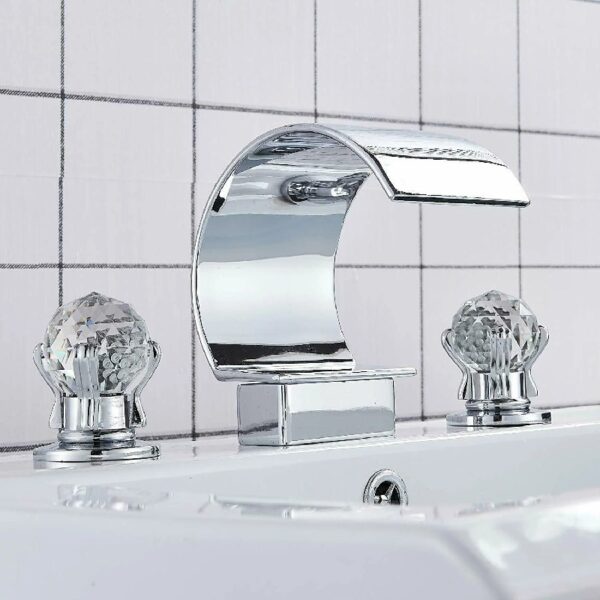Widespread Bathroom Basin Faucet Crystal Handle Sink Mixer Tap Chrome Finish