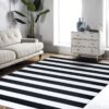 Outdoor Rugs 3 x 5ft Washable Black and White Cotton Entrance Mat Patio Front Porch Decor Area Rug
