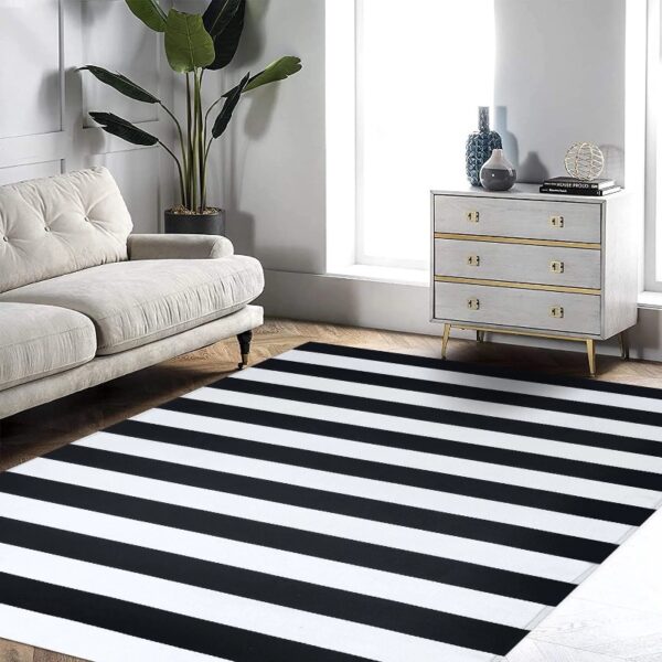 Outdoor Rugs 3 x 5ft Washable Black and White Cotton Entrance Mat Patio Front Porch Decor Area Rug