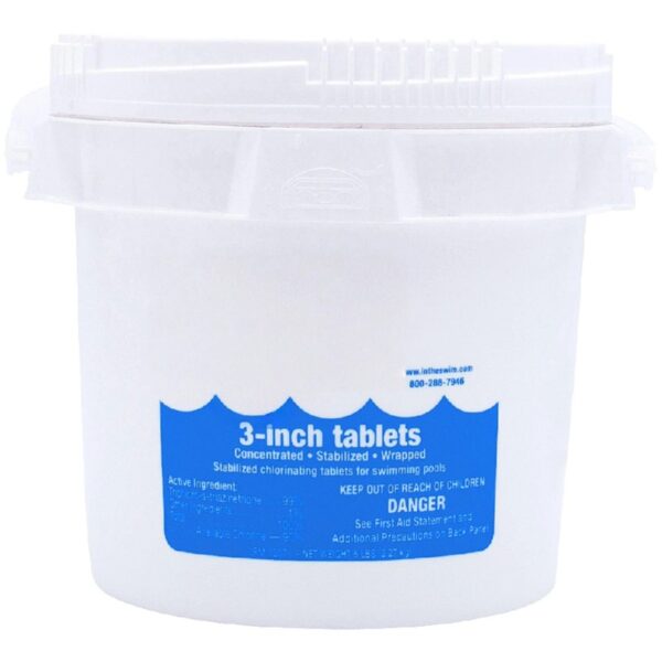 3 Inch Stabilized Chlorine Tablets for Sanitizing Swimming Pools - Individually Wrapped, Slow Dissolving - 90% Available Chlorine - Tri-Chlor - 5 Pounds LPM 12071
