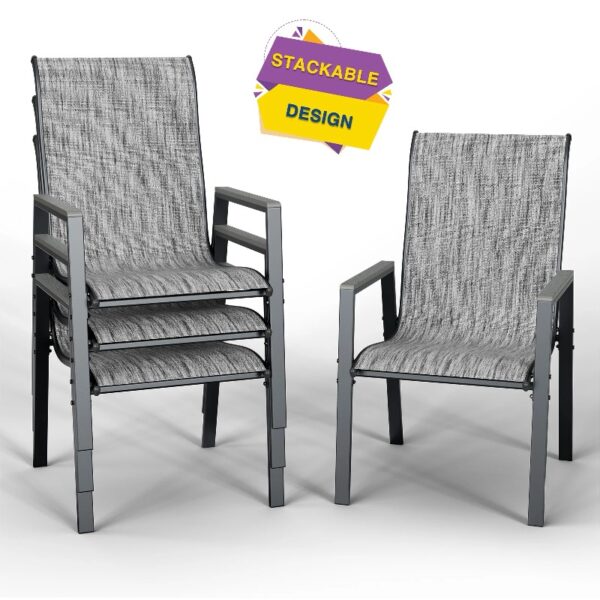 Outdoor Patio Dining Chairs Set of 2,Breathable Seat Fabric and Alloy Steel Frame for Backyard Porch Garden Sunroom , Dark Gray