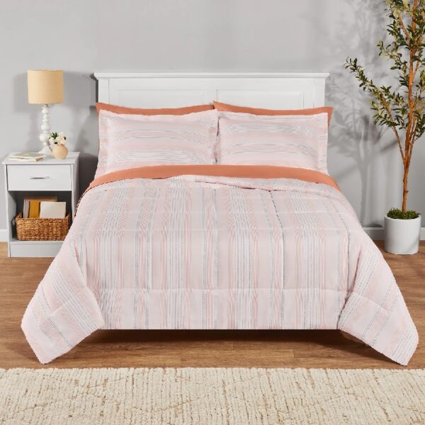 7 Piece Reversible Bed in a Bag Comforter Set with Sheets, Black, Queen