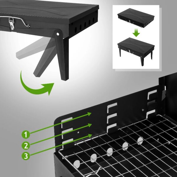 Portable Grill Charcoal Grill BBQ Grill Square Design Black