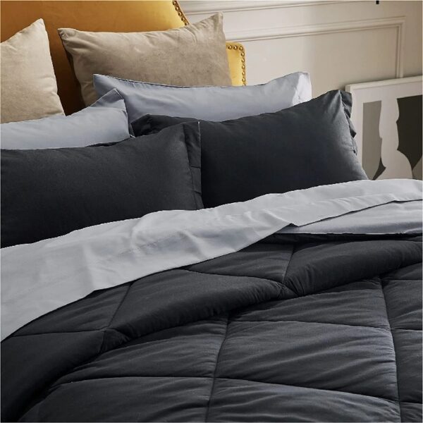 Light Purple Queen Comforter Set - 7 Pieces Reversible Queen Bed in a Bag, Queen Bed Set Light Purple and Grey with Comforters, Sheets, Pillowcases & Shams
