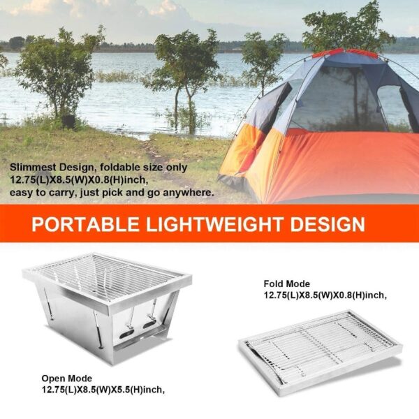 Stainless Steel Folding Grill, Outdoor BBQ Grill for Camping, Beach Barbecue, Picnics and Beach Party