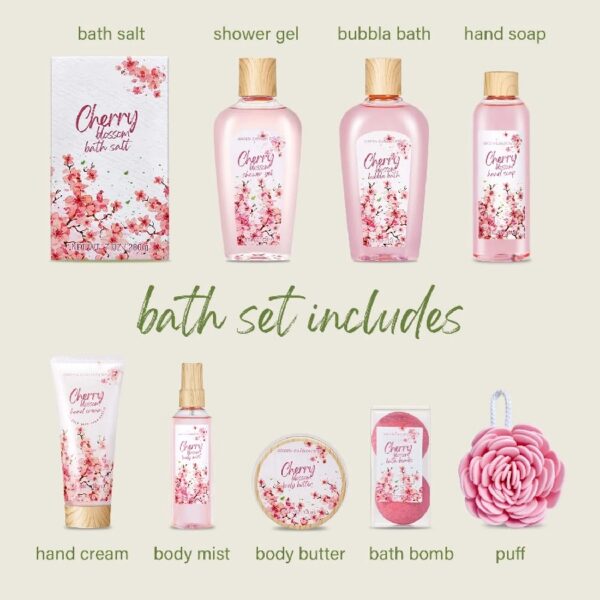 Spa Gift Baskets for Women, 10 Pcs Cherry Blossom Bath and Body Sets, Luxury Birthday Day Body Care Gift Sets for Her
