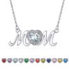 Bestyle S925 Sterling Silver Necklace for Mom Grandma Shiny CZ Heart Pendant Necklace March Created Aquamarine Birthstone Jewelry Mother's Day Gift