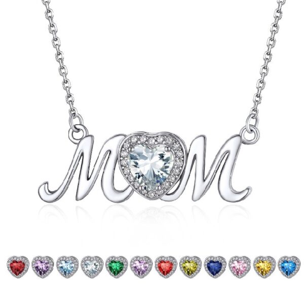 Bestyle S925 Sterling Silver Necklace for Mom Grandma Shiny CZ Heart Pendant Necklace March Created Aquamarine Birthstone Jewelry Mother's Day Gift