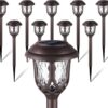 10 Pack Solar Lights Outdoor Decorative, Solar Pathway Lights Outdoor, Solar Powered Garden Yard Lights for Walkway Sidewalk Driveway. (Brown, Cool White)