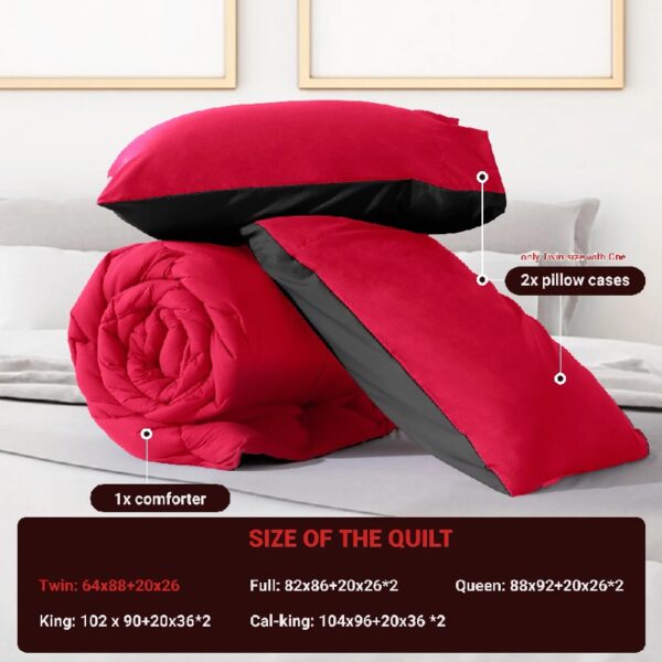 3 Pieces Bed in a Bag Comforter Set Duvet Insert,Reversible,Red/Black,Full Size Comforter Set-200GSM