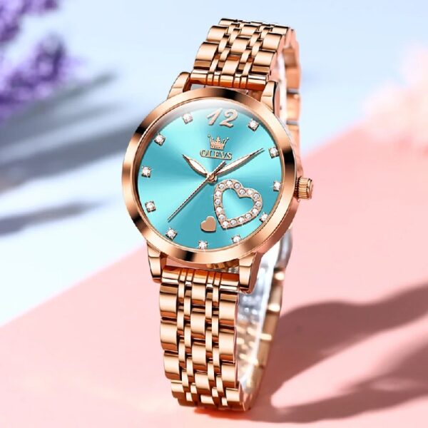 Women Watch Fashion Rose Gold Diamond Analog Quartz Female Watch for Women Luxury Dress Ladies Stainless Steel Luminous Waterproof Date Wrist Watches Green Dial