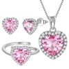 Women Heart Jewelry Set Necklace Earrings Ring 925 Sterling Silver February Birthstone Amethyst Wife Mother Birthday Valentine's Day Gift