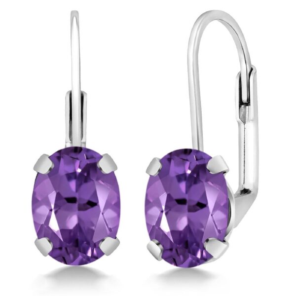 Gem Stone King 925 Sterling Silver Oval Cabochon White Simulated Opal Earrings for Women (2.10 Cttw, Oval 8X6MM)