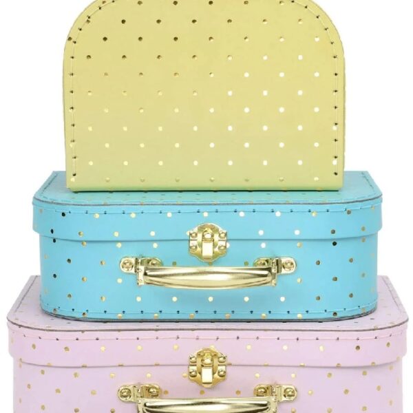 Jewelkeeper Paperboard Suitcases, Set of 3 Decorative Storage Boxes, Vintage Luggage for Birthdays, Weddings, World Map Design