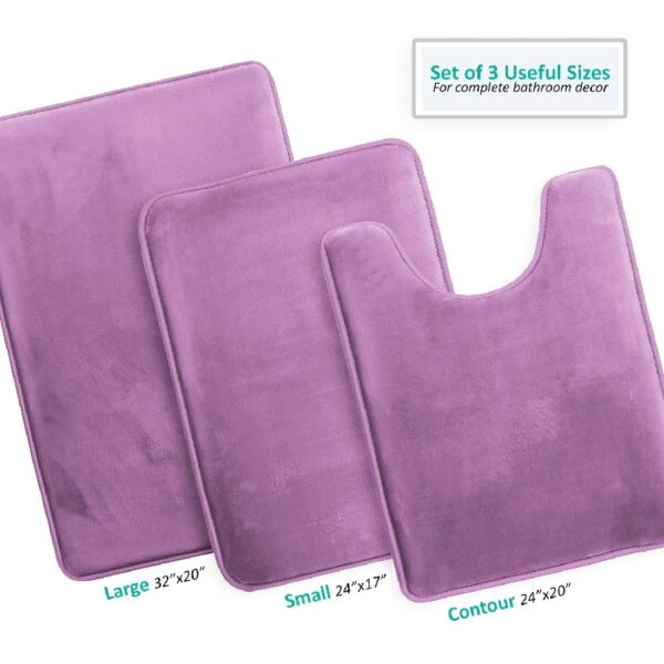 Nestl Set of 3 Absorbent Memory Foam Bath Mat Bathroom Rugs, Gray, Large 20