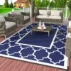 6'x9' Outdoor Rugs Patio Waterproof Outside Mat Reversible Plastic Camping Carpet,Black & Grey