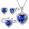 Women Heart Jewelry Set Necklace Earrings Ring 925 Sterling Silver February Birthstone Amethyst Wife Mother Birthday Valentine's Day Gift