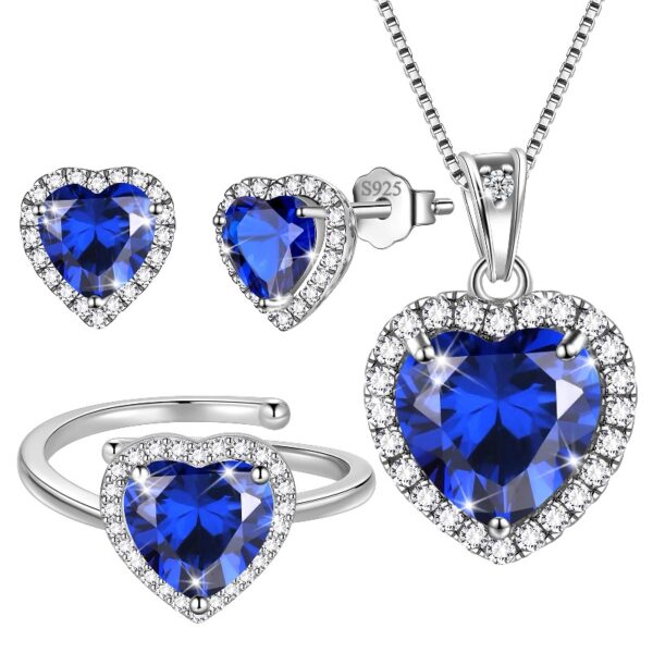 Women Heart Jewelry Set Necklace Earrings Ring 925 Sterling Silver February Birthstone Amethyst Wife Mother Birthday Valentine's Day Gift