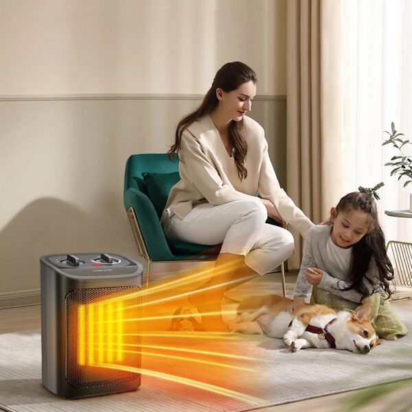 Space Heater, 750W/1500W, Ceramic Small Fan Heater for Indoor Use, 2S Rapid Heating, Multiple Safety Protection, White