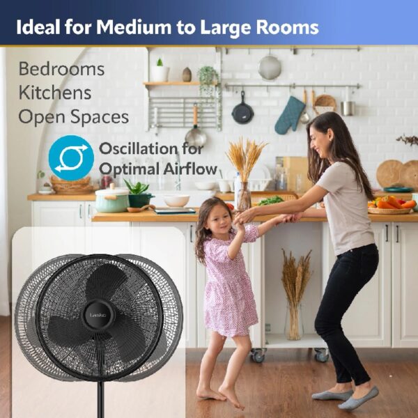 16” 3-Speed Adjustable Oscillating Pedestal Fan, Black, S16500 New