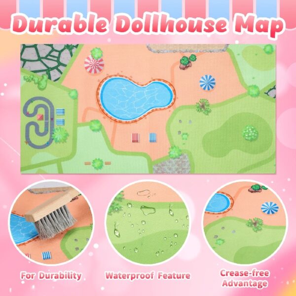 Play Dollhouse with Doll Toy Figures, 14 Rooms Furniture and Colorful Lights, Creative Doll House Gift for Girls Ages 3+, Assemble Required, Pink