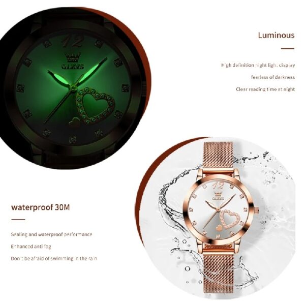 Women Watch Fashion Rose Gold Diamond Analog Quartz Female Watch for Women Luxury Dress Ladies Stainless Steel Luminous Waterproof Date Wrist Watches Green Dial