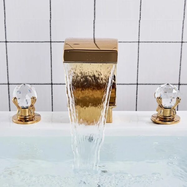 Widespread Bathroom Basin Faucet Crystal Handle Sink Mixer Tap Chrome Finish