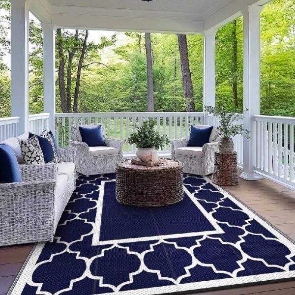6'x9' Outdoor Rugs Patio Waterproof Outside Mat Reversible Plastic Camping Carpet,Black & Grey