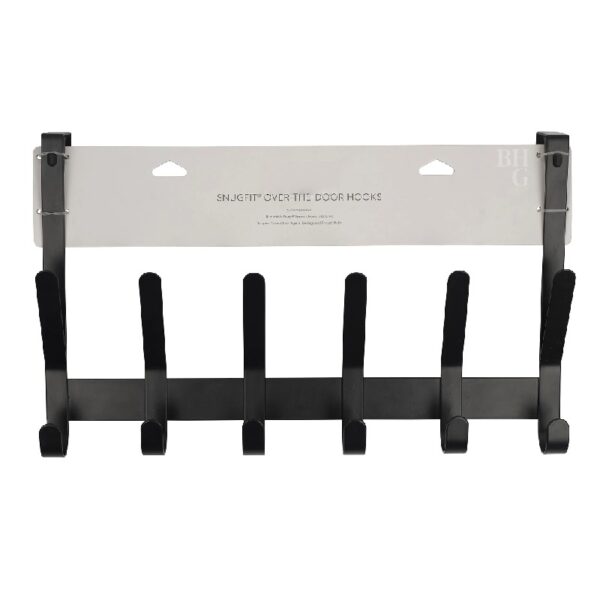 SnugFit Over-the-Door Hook Rack with 6 Double Hooks, Matte Black