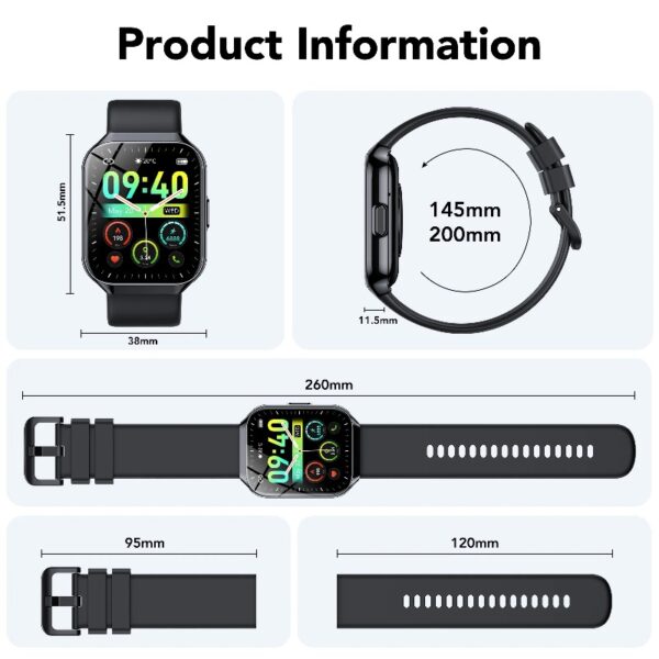 Smart Watch Fits for Android and iPhone 1.96'' Smartwatch for Men Women 110+ Sports Modes Fitness Tracker with Answer Make Calls/Message Reminder, IP68 Waterproof for Gift (Black)