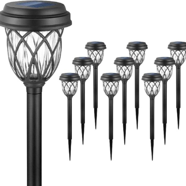 10 Pack Solar Lights Outdoor Decorative, Solar Pathway Lights Outdoor, Solar Powered Garden Yard Lights for Walkway Sidewalk Driveway. (Brown, Cool White)