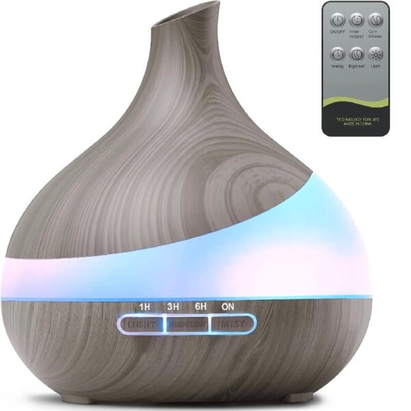 550ml Essential Oil Diffuser, Upgraded Oil Diffuser for Large Room, Cool Mist Humidifier Air Diffuser with Remote Control 4 Timer Setting 14 Color Lights Waterless Auto Shut-Off